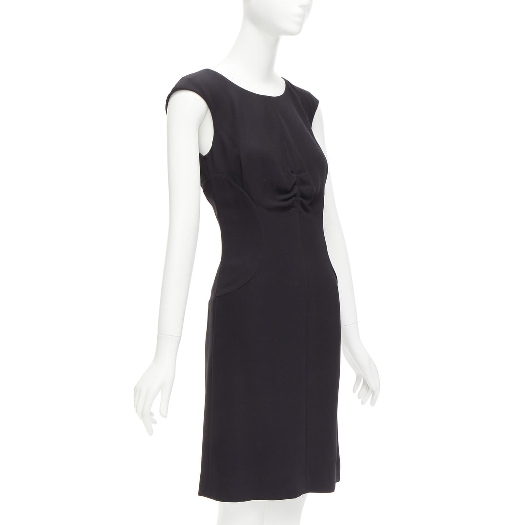 CHANEL 08P black 100% silk ruched front boned waist shift dress FR34 XS