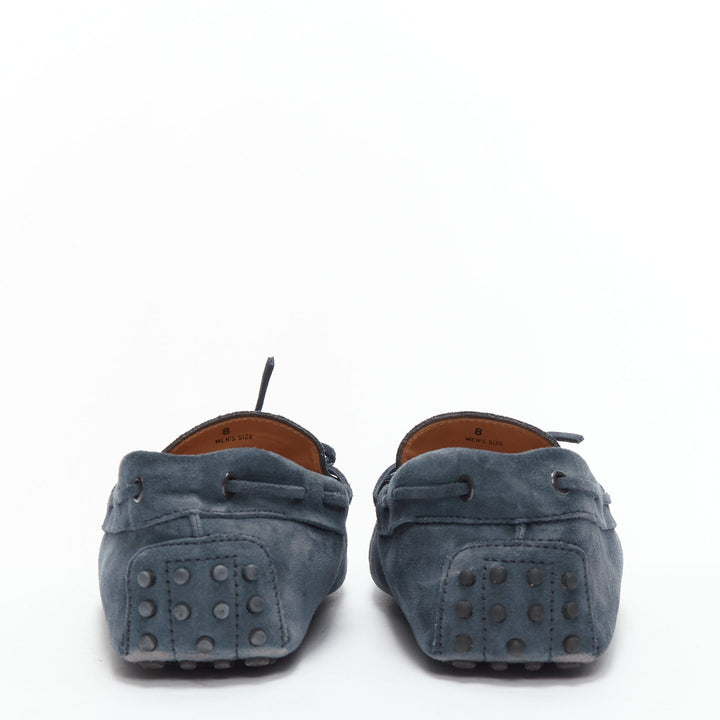 TOD'S Gommino navy suede white top dot sole driving loafers UK8 EU42