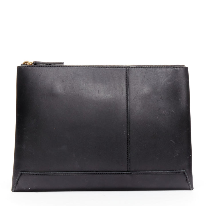 MARNI beige black smooth leather gold stud buckle dual oversized zip clutch bag