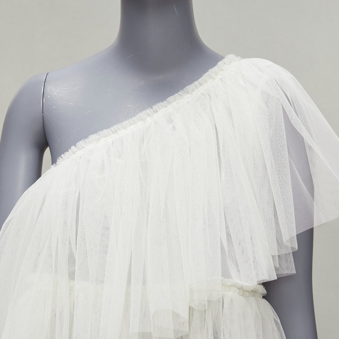 MOLLY GODDARD cream tulle tiered one shoulder sheer top UK6 XS