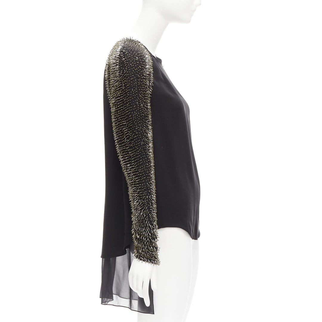 3.1 PHILLIP LIM black spike bead embellished raglan sleeve top US2 S