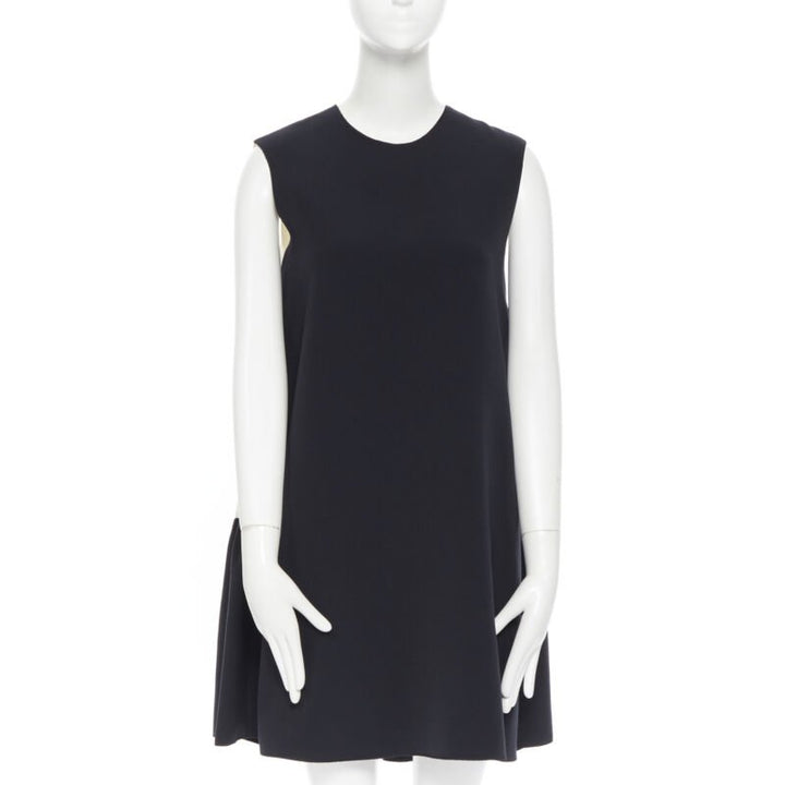 ROKSANDA black sleeveless contrast white back panel pleated skirt boxy dress UK6