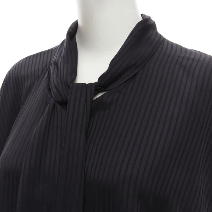 BALENCIAGA 2020 Demna black striped pussy bow cascade hem oversized shirt FR36 S