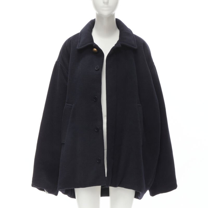 BALENCIAGA DEMNA 2019 navy camel antique gold button cocoon coat FR38 M