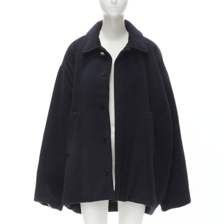 BALENCIAGA DEMNA 2019 navy camel antique gold button cocoon coat FR38 M