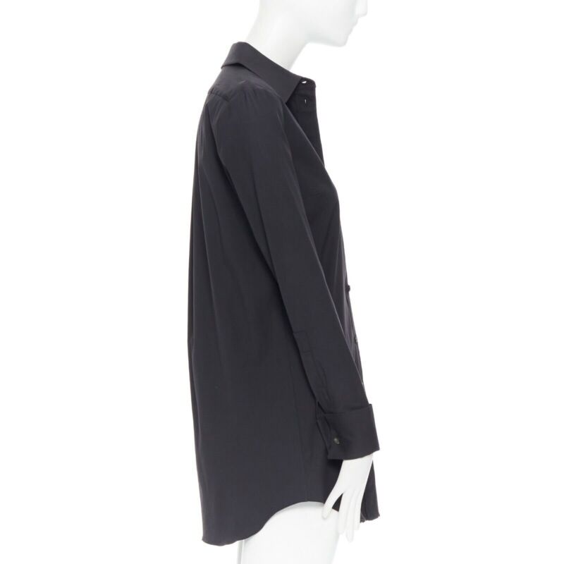 MICHAEL KORS black peak spread collar folded cuffs patch pocket long shirt US0