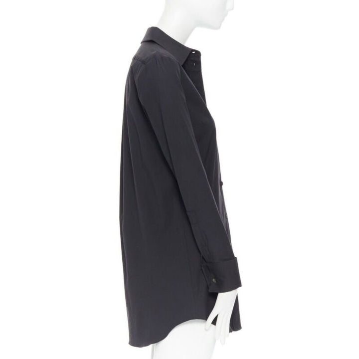 MICHAEL KORS black peak spread collar folded cuffs patch pocket long shirt US0