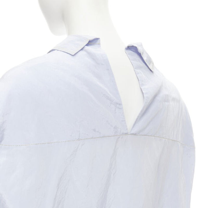 MARNI light blue yellow overstitching crinkled viscose round boxy dress IT38 XS