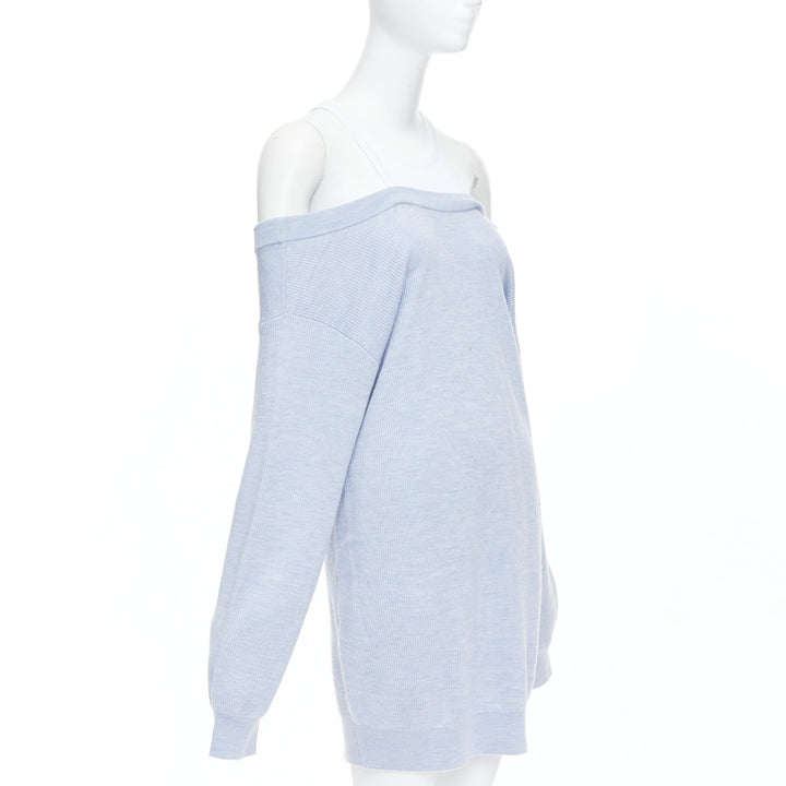 ALEXANDER WANG T blue merino wool white contrast sweater dress M