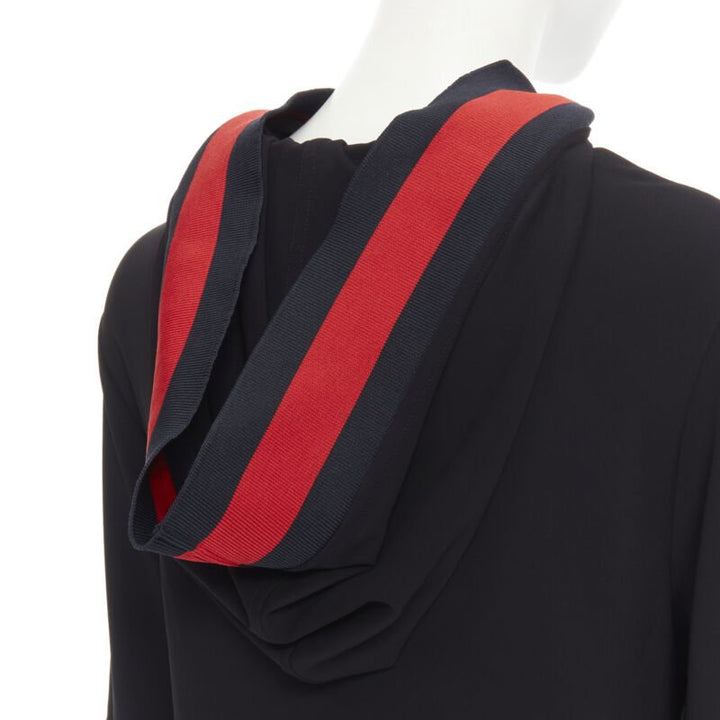 GUCCI black blue red signature web trim hooded casual dress XS