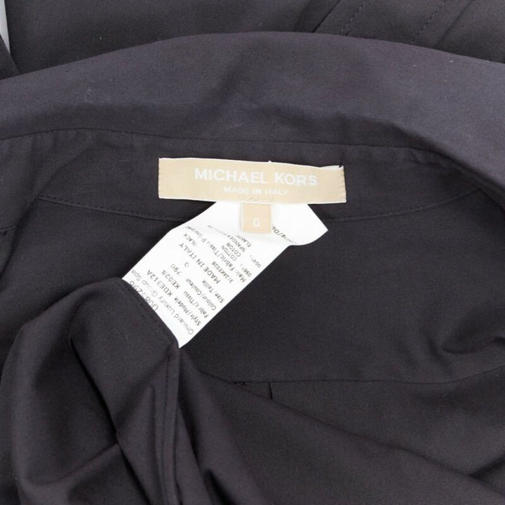 MICHAEL KORS black peak spread collar folded cuffs patch pocket long shirt US0