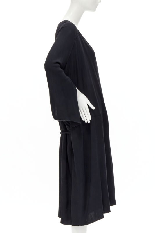rare COMME DES GARCONS Vintage 1980's black asymmetric wrap kimono robe dress