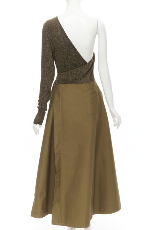 ARTCLUB Casa Miller gold lurex brown cotton twill wrap maxi dress M