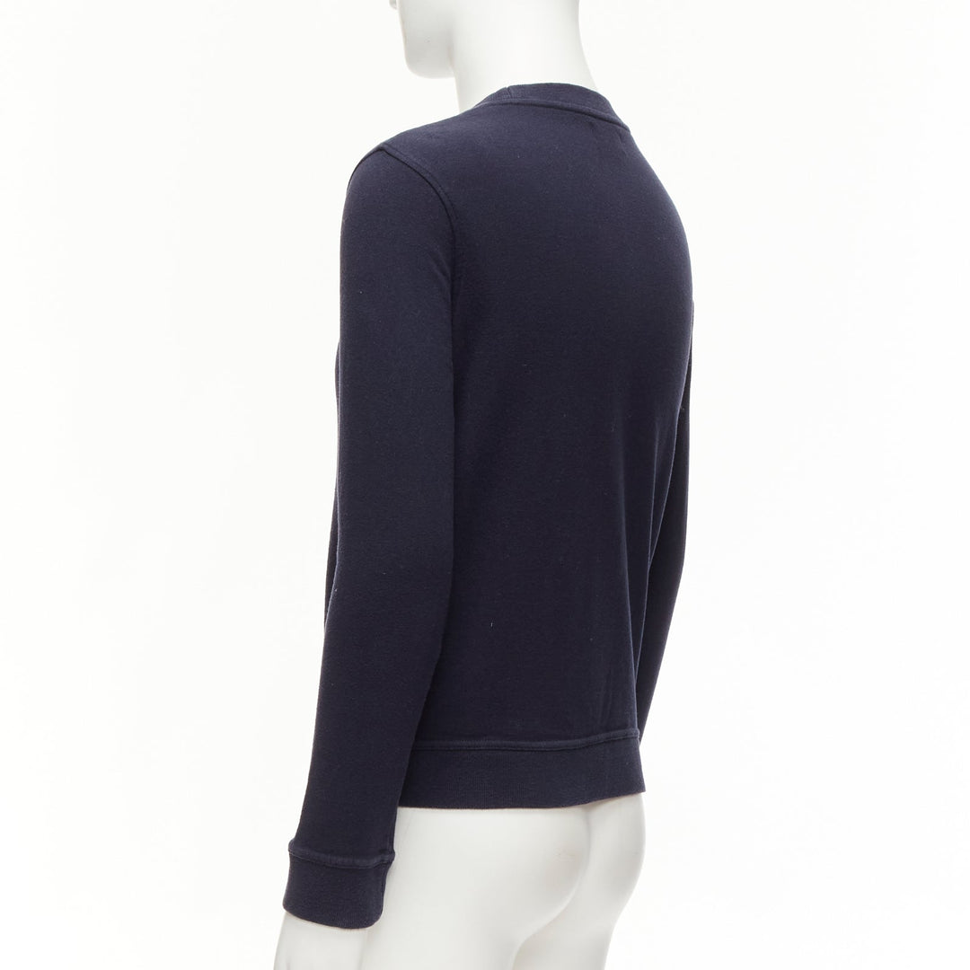 A.P.C. navy blue white anchor embroidery crew neck cotton sweatshirt US0 XS