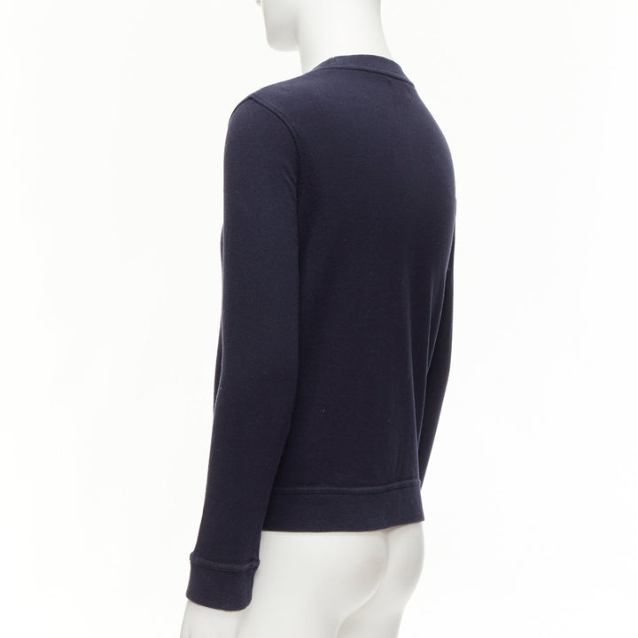 A.P.C. navy blue white anchor embroidery crew neck cotton sweatshirt US0 XS