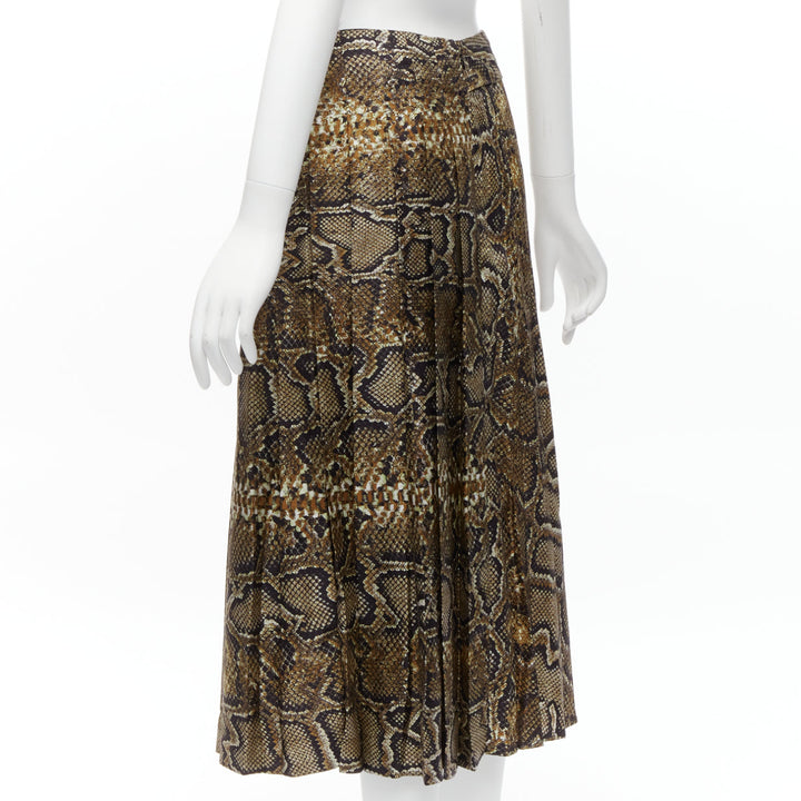 VICTORIA BECKHAM 100% silk  brown animal print pleated midi skirt UK6 XS