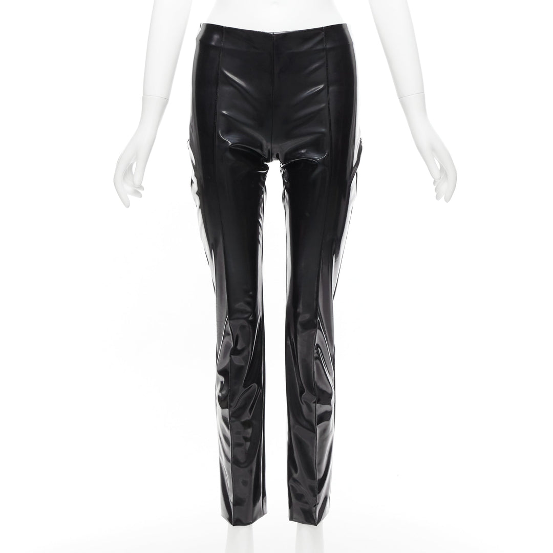 VALENTINO black vinyl pleat front back slit pockets pants S