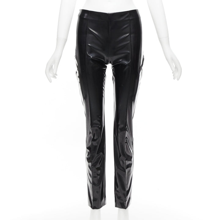 VALENTINO black vinyl pleat front back slit pockets pants S