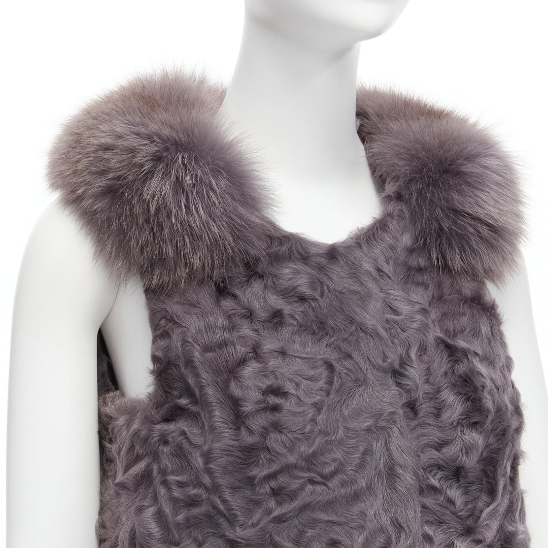PELLICCISSIMA grey Astrakhan fur collar sleeveless winter vest jacket S