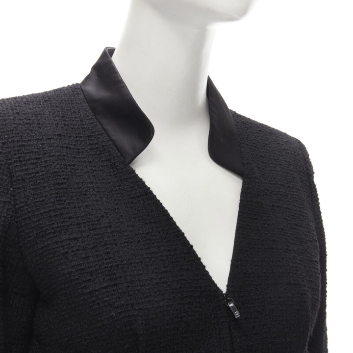 CHANEL 17C Paris Cuba lattice tweed Coco satin collar little black jacket FR36 S
