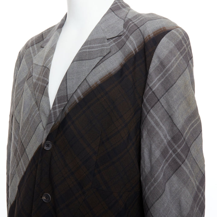 YOHJI YAMAMOTO Bleached grey brown gradient check print blazer JP2 M