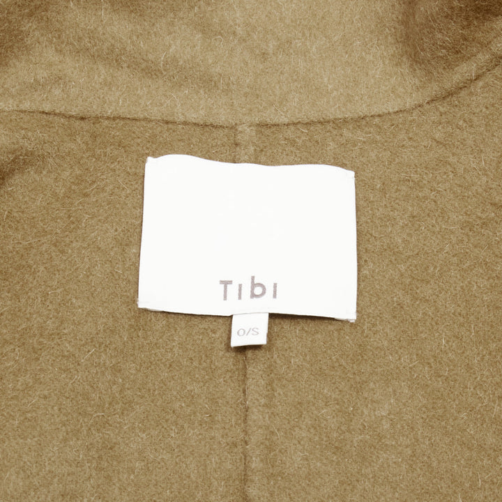 TIBI brown virgin wool angora cape sleeve high collar coat US0 XS
