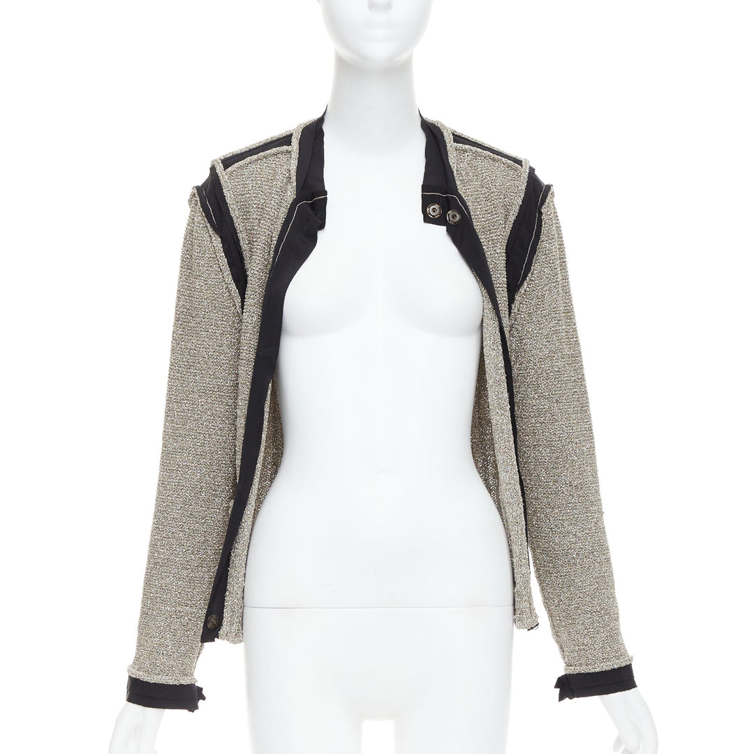 LANVIN 2014 metallic gold black trim long sleeve cardigan S