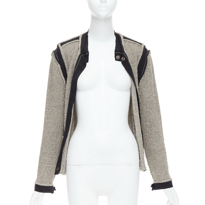 LANVIN 2014 metallic gold black trim long sleeve cardigan S