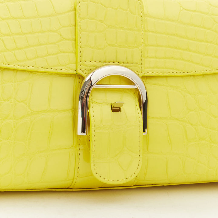 rare DELVAUX Brilliant PM Sunshine Citron yellow scaled leather crossbody bag