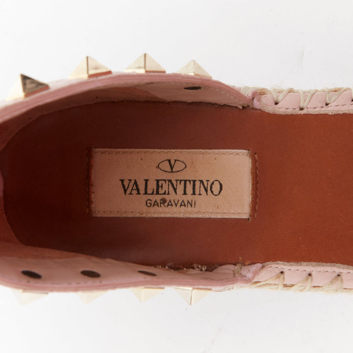 VALENTINO Rockstud pink leather gold studs espadrille sandals EU37