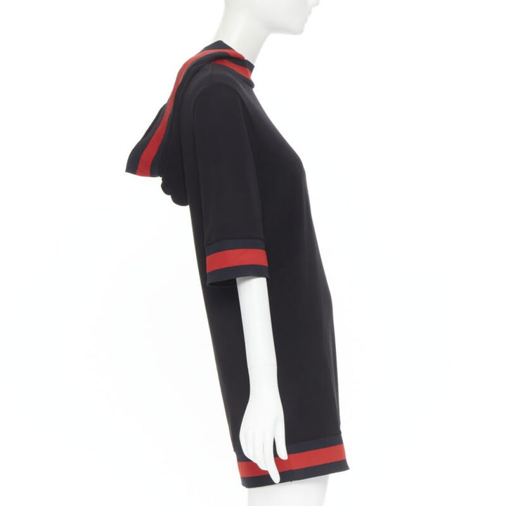 GUCCI black blue red signature web trim hooded casual dress XS