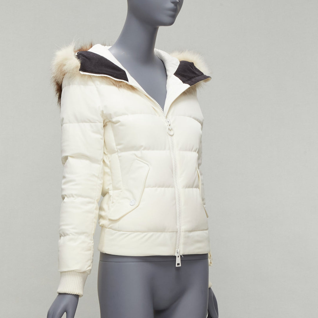 ROSSIGNOL ivory fur trim hood logo hooded down puffer jacket IT38 XS