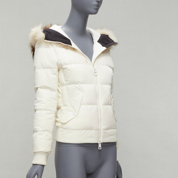 ROSSIGNOL ivory fur trim hood logo hooded down puffer jacket IT38 XS