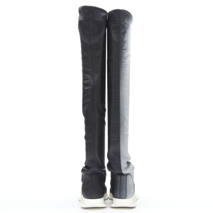 RICK OWENS Runner Stretch silver black knee hi boot sneaker EU39