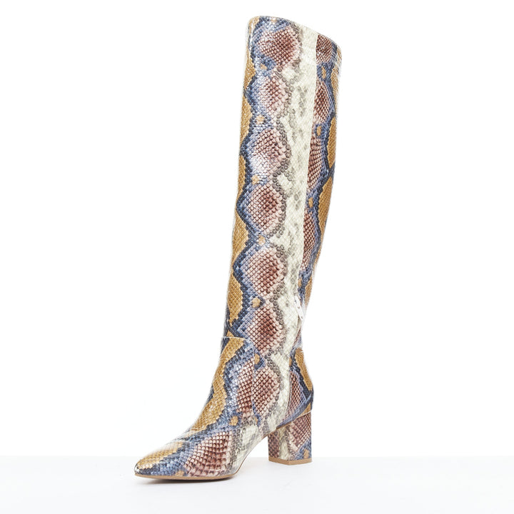 KURT GEIGER Briya beige cream scaled leather print tall mid boots EU36