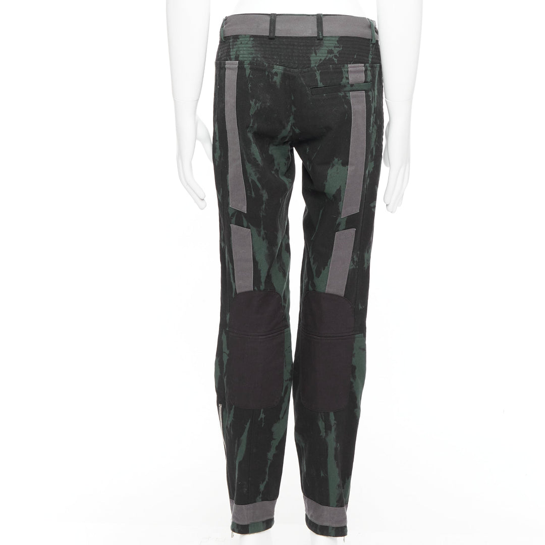 DRIES VAN NOTEN 2014 Runway  green black grey print bondage biker jeans IT46 S