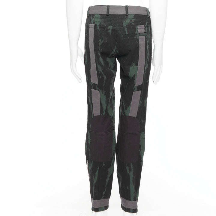 DRIES VAN NOTEN 2014 Runway  green black grey print bondage biker jeans IT46 S