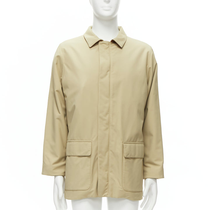 LORO PIANA Storm System beige nylon minimal pocketed longline coat S
