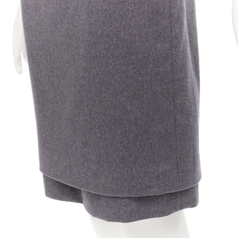 OSCAR DE LA RENTA grey wool double layered hem pencil skirt US2 XS