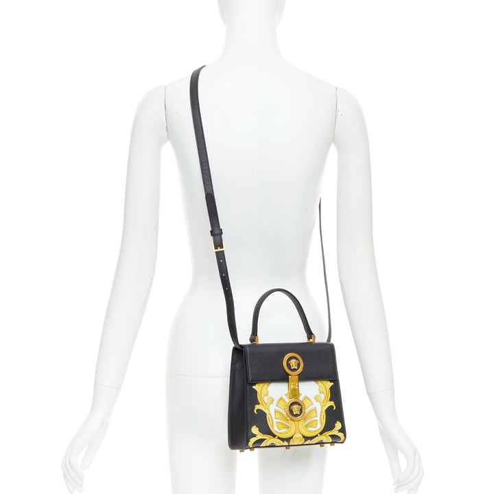 VERSACE Tribute Icon black gold Barocco calfskin Medusa crossbody satchel bag