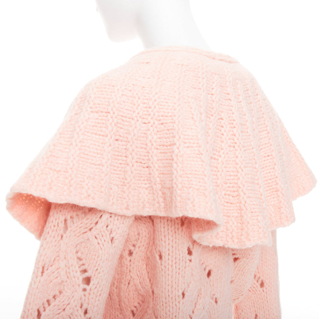 CHANEL 21B pink wool alpaca blend ruffle capelet sweater FR34 XS