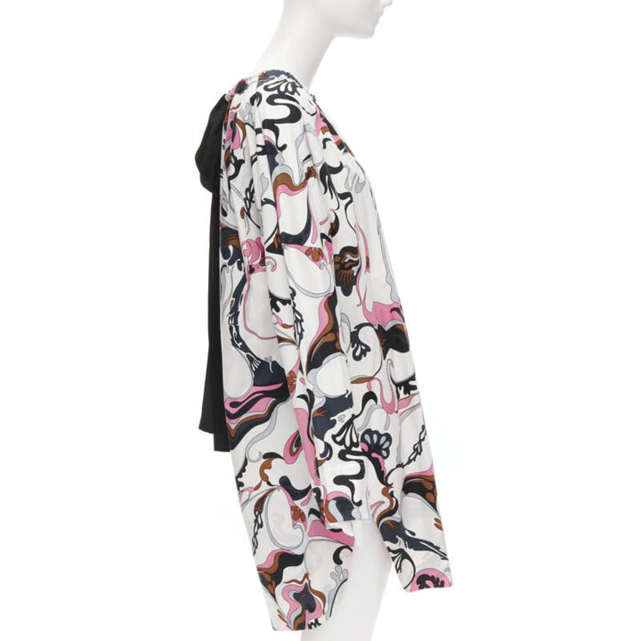 MARNI white navy pink swirl floral cotton boat neck long sleeve dress IT40 S