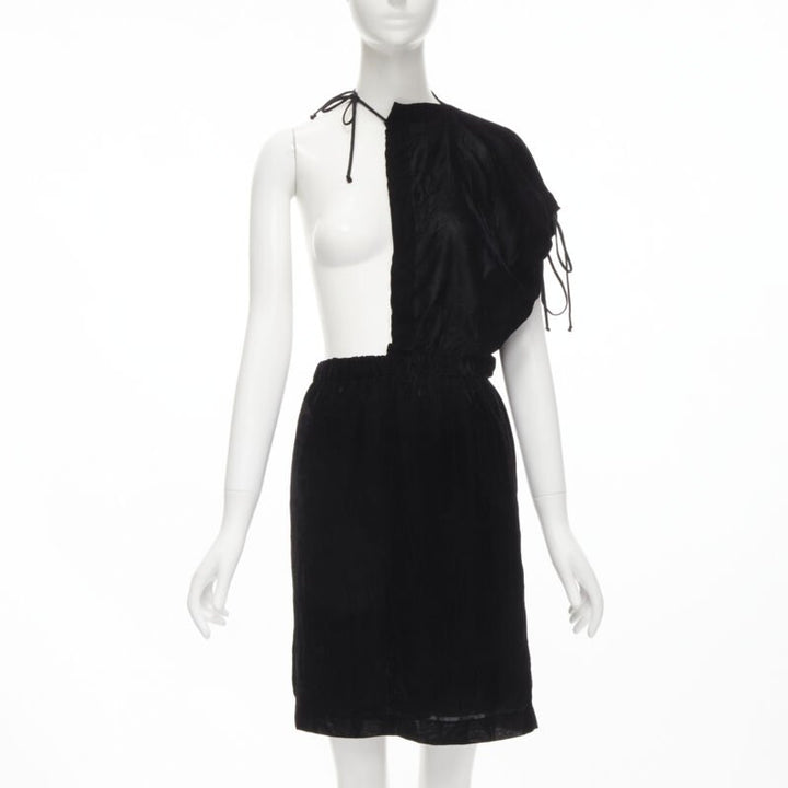 vintage COMME DES GARCONS 1990 black velvet drawstring sash knee length skirt M