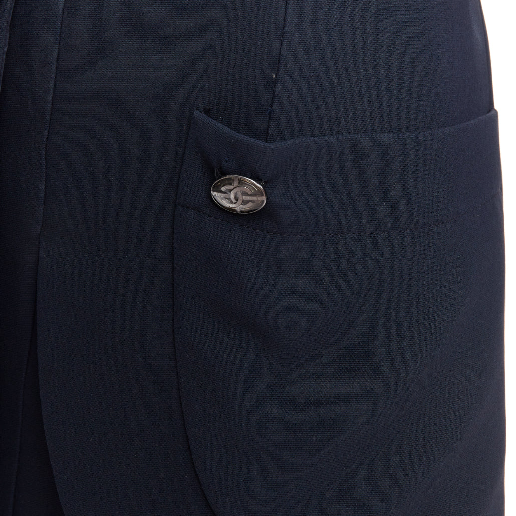 rare CHANEL 2015 Runway black silk white cotton collar trompe loeil dress FR36 S