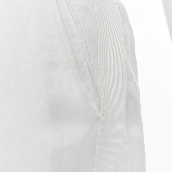 HAIDER ACKERMANN white grosgrain linen drop crotch cropped trousers FR38 S
