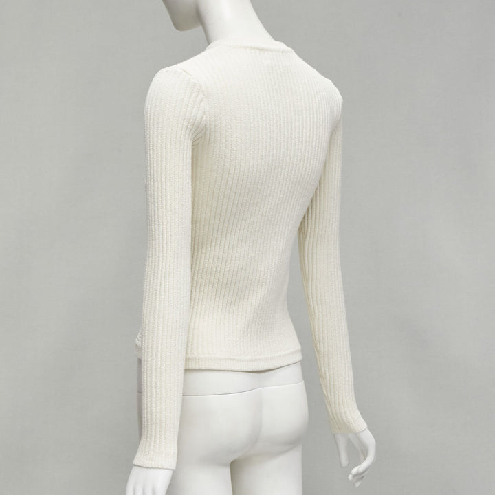 GANNI ivory crystal button textured knit cotton blend sweater top XS