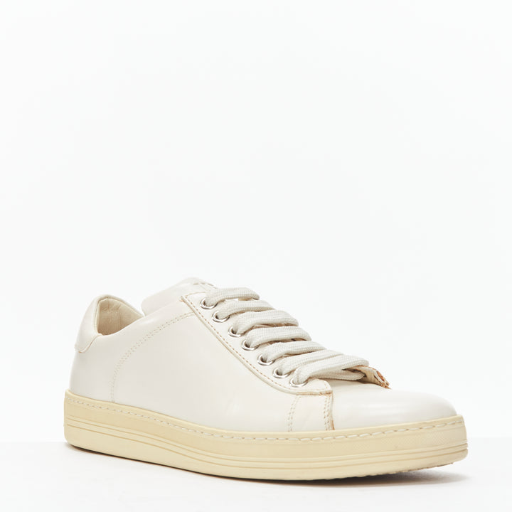 TOM FORD TF logo cream stiff leather minimal classic lace up sneakers EU36