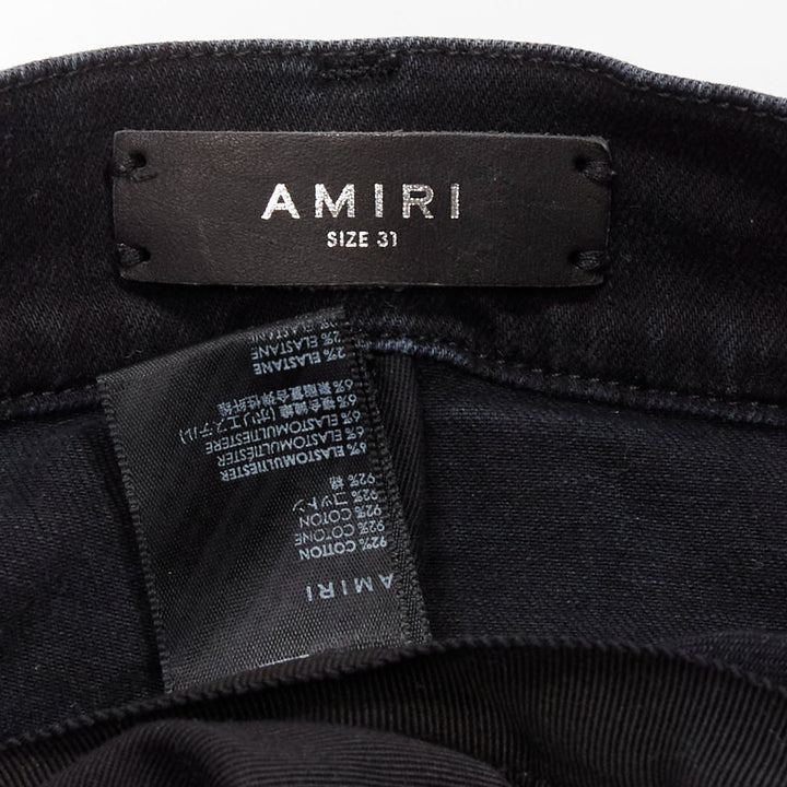 AMIRI black charcoal distressed brown pleated inserts washed skinny jeans 31"