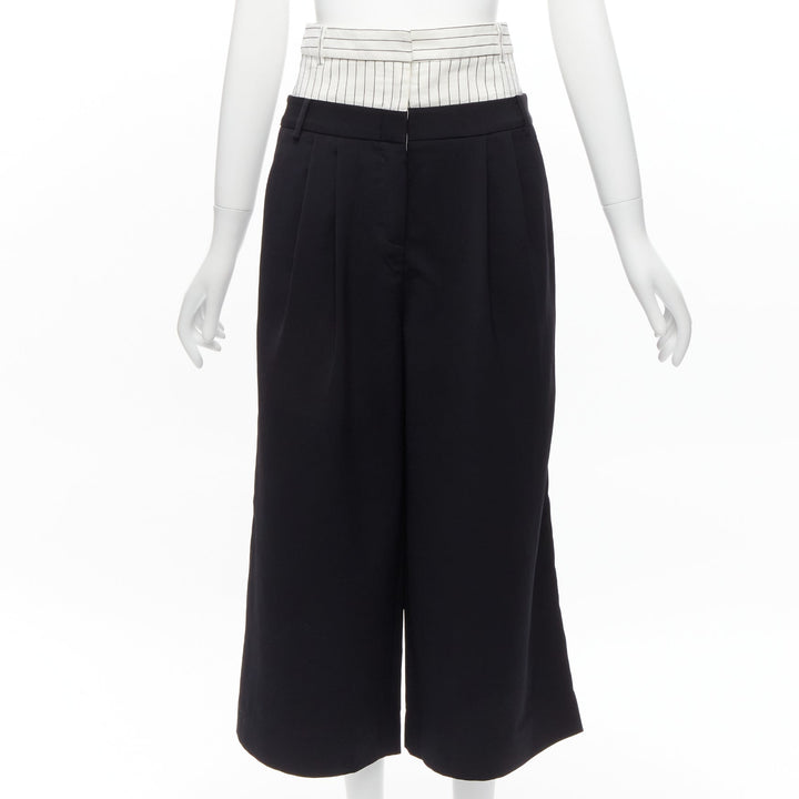 TIBI black white tiered pinstripe double layered waist wide leg pants US0 XS