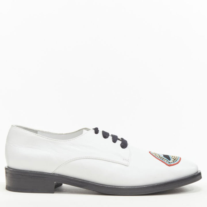 MARKUS LUPFER Signature studded embroidered lips white leather brogue EU36